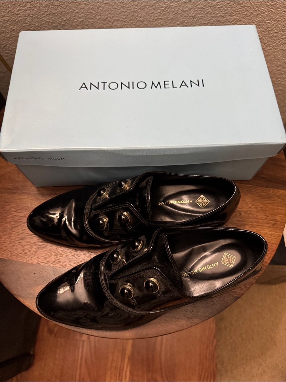 ANTONIO MELANI Black Patent Leather Slip-On Dress Shoes